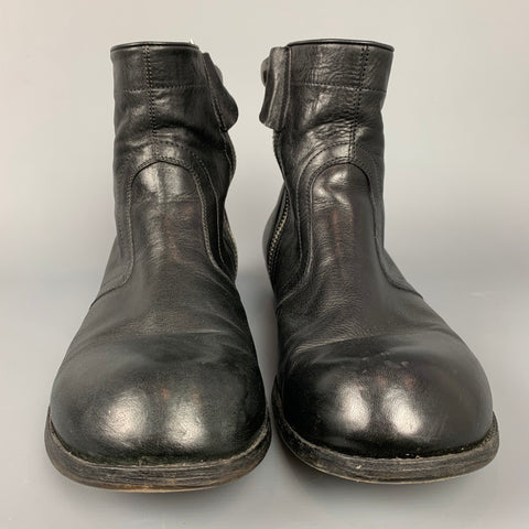 RICK OWENS Size 11 Black Leather Side Zipper Ankle Boots