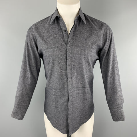 FENDI Size S Grey & Black Plaid Cotton Hidden Placket Long Sleeve Shirt