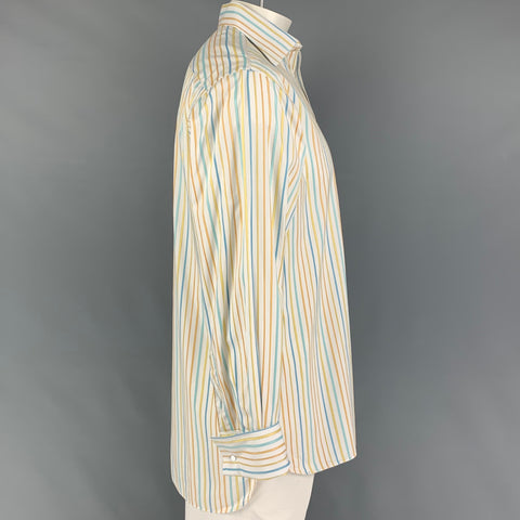 THOMAS PINK Camisa Manga Larga Puño Francés Algodón Rayas Blancas Naranja Talla L