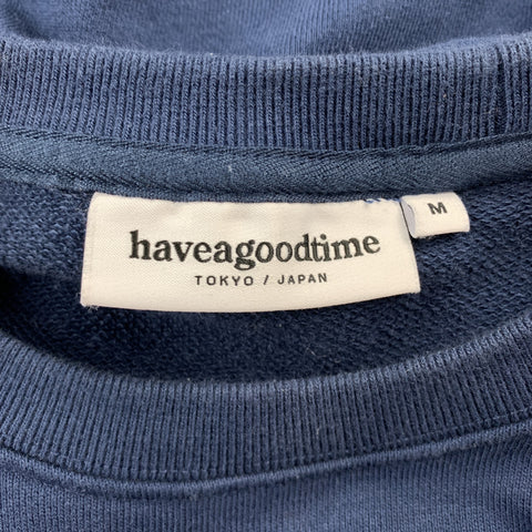 HAVE A GOOD TIME Size M Navy Graphic Cotton Crew-Neck Sweatshirt