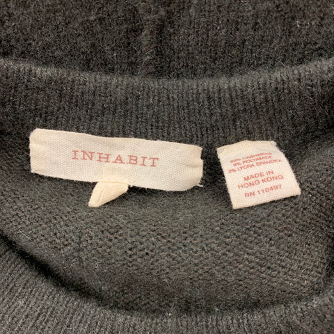 INHABIT Taille S Pull à col rond en cachemire mélangé olive tricoté