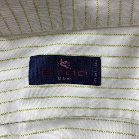 ETRO Size S White Horizontal Stripe Cotton Button Up Long Sleeve Shirt