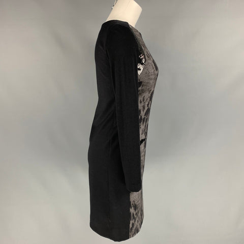 PHILOSOPHY di ALBERTA FERRETTI Size 2 Black & Grey Rayon Blend Color Block Shift Dress