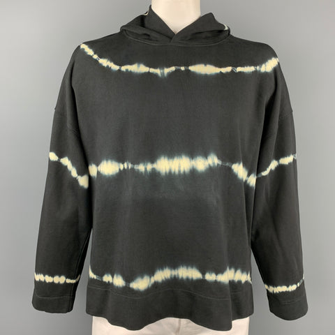 SANDRO Size XXL Black & Cream Tie Dye Cotton Hooded Sweatshirt