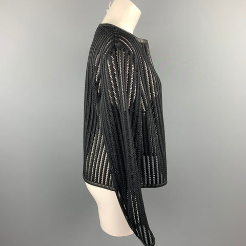 RALPH LAUREN Black Label Taille 4 Veste en cuir polyester maille noire