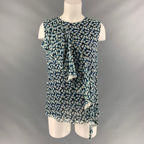 JASON WU Blusa floral de seda azul, blanca y negra talla 6
