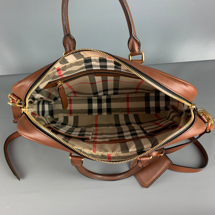 BURBERRY Tan Solid Leather Briefcase Bags