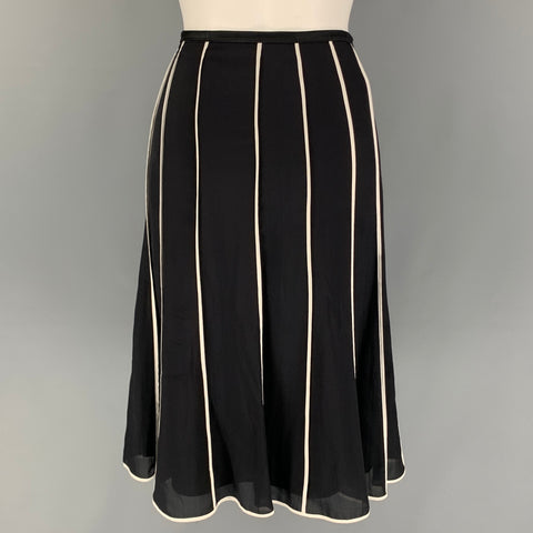 NARCISO RODRIGUEZ Size 4 Black White Silk Stripe A-Line Skirt