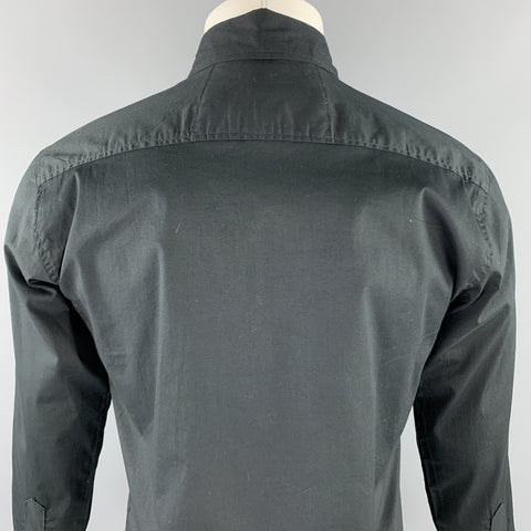 CUSTOM MADE Size S Black Embroidery Cotton Button Up Stripe Trim  Long Sleeve Shirt