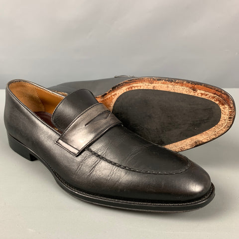 BRUNO MAGLI Size 10.5 Black Grey Leather Penny Loafers