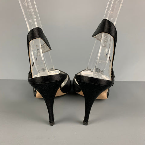 MANOLO BLAHNIK Size 8 Black Satin Solid Ankle Strap Pumps
