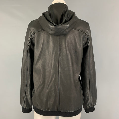 MARC by MARC JACOBS Size S Black Leather Hooded Jacket
