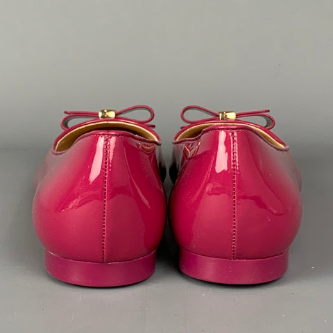 SALVATORE FERRAGAMO Size 8 Raspberry Patent Leather Bow Flats