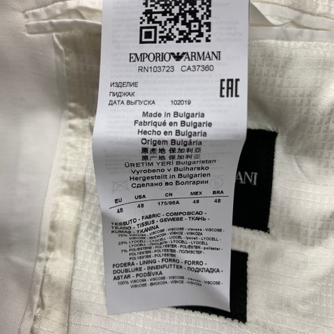 EMPORIO ARMANI Size 38 Regular White Viscose Blend Sport Coat
