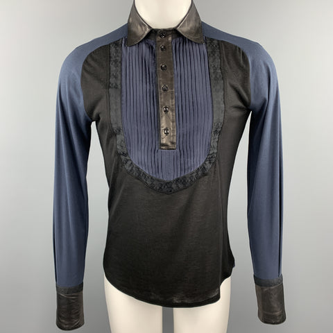 ROBERTO CAVALLI Size S Black & Navy Mixed Fabrics Buttoned Pullover