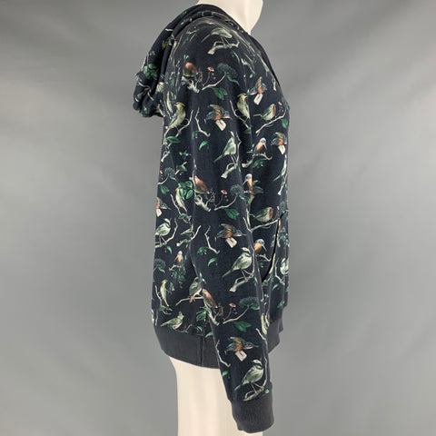 AMI by ALEXANDRE MATTIUSSI Size M Navy Print Cotton Hooded Sweatshirt