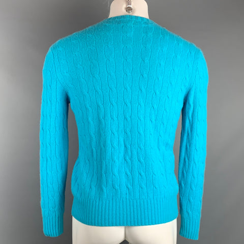 POLO par RALPH LAUREN Taille L Pull en tricot torsadé en cachemire aqua
