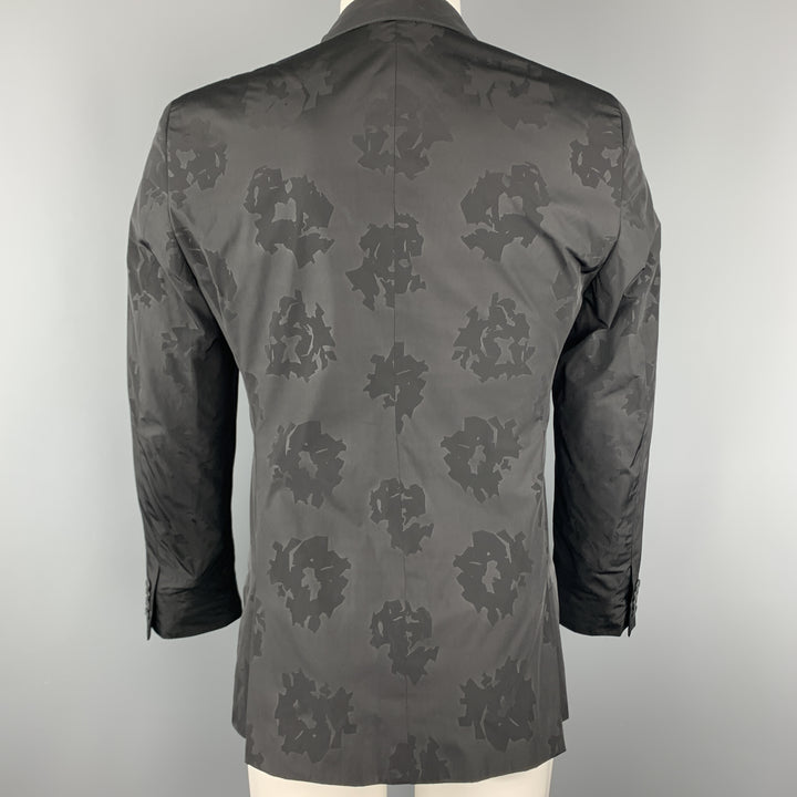 CALVIN KLEIN COLLECTION Size 36 Black on Black Floral Notch Lapel Sport Coat