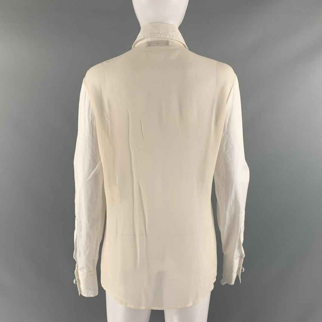 VIKTOR & ROLF Size 6 White Beige Cotton Fringe Button Up Blouse