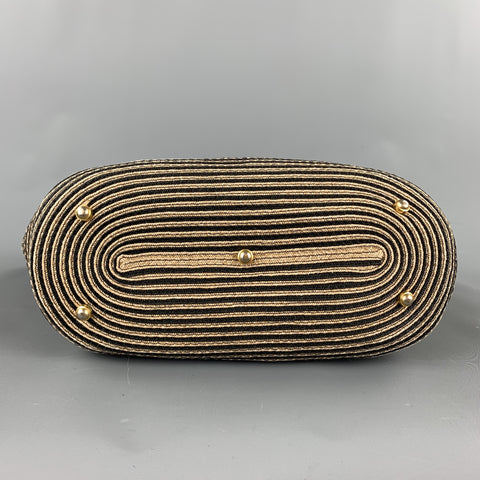 ERIC JAVITS Stripe Beige Straw Leather Tote Handbag & Leather Goods