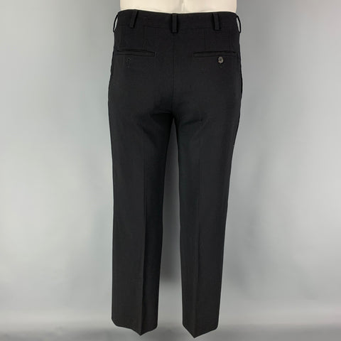 PRADA Size 42 Regular Black Virgin Wool Blend Notch Lapel Suit