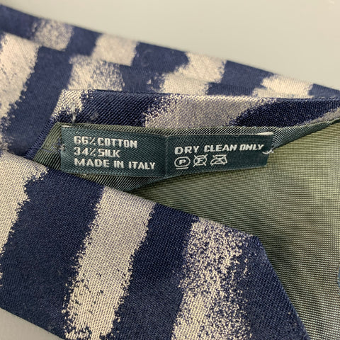 ALEXANDER MCQUEEN Navy & Grey Cotton / Silk Stripe Narrow Tie