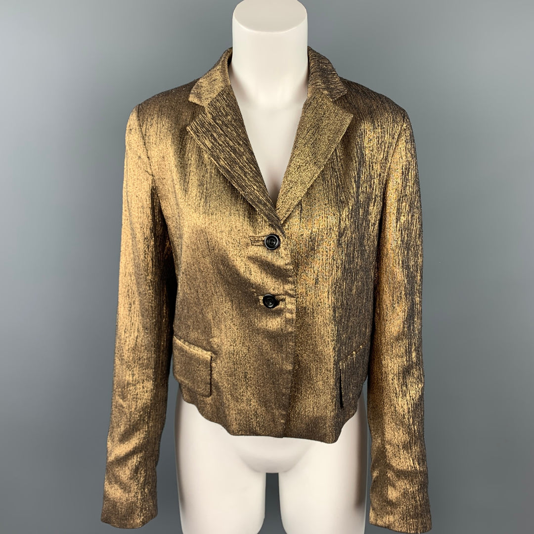 DRIES VAN NOTEN Taille 10 Blazer veste en soie mélangée texturée dorée