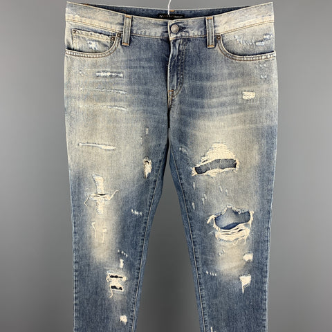 DOLCE & GABBANA Size 32 Indigo Distressed Denim Button Fly Jeans