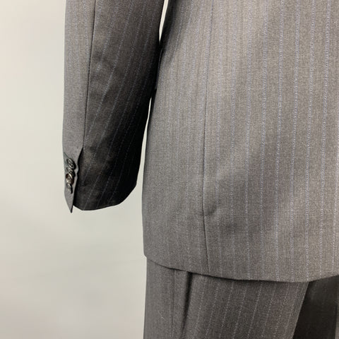 DOLCE & GABBANA Size 44 Regular Charcoal Stripe Wool Notch Lapel Suit