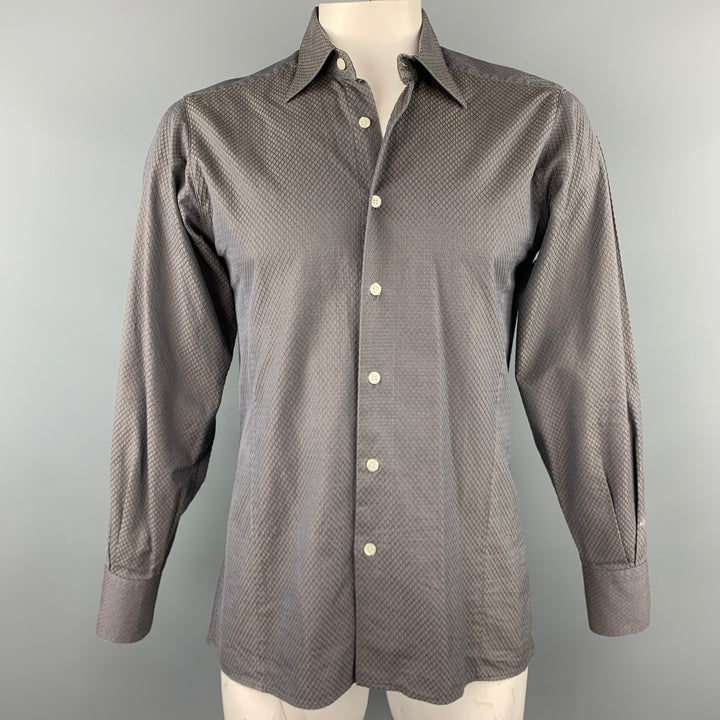 BRUCE FIELD Size L Dark Gray Textured Cotton Button Up Long Sleeve Shirt