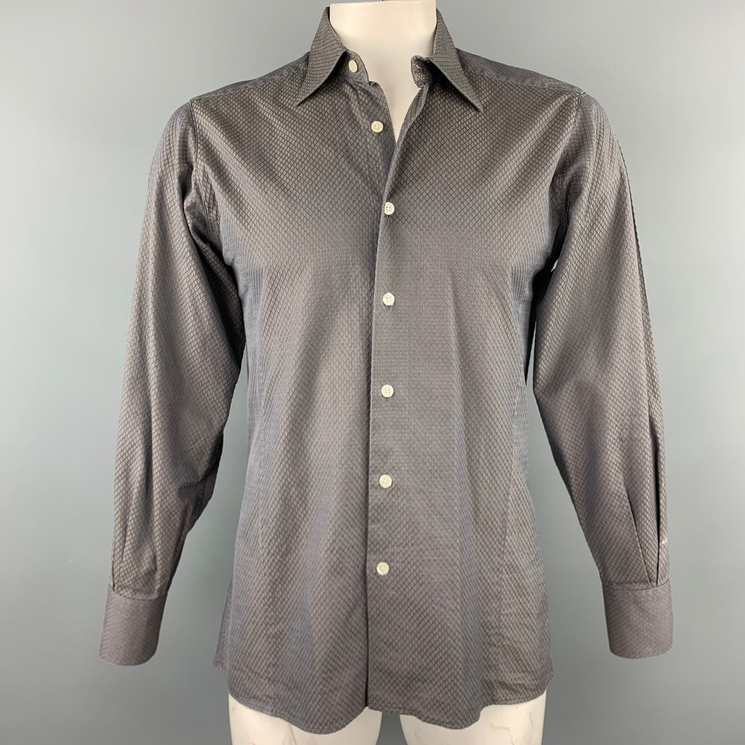 BRUCE FIELD Talla L Camisa de manga larga con botones de algodón texturizado gris oscuro