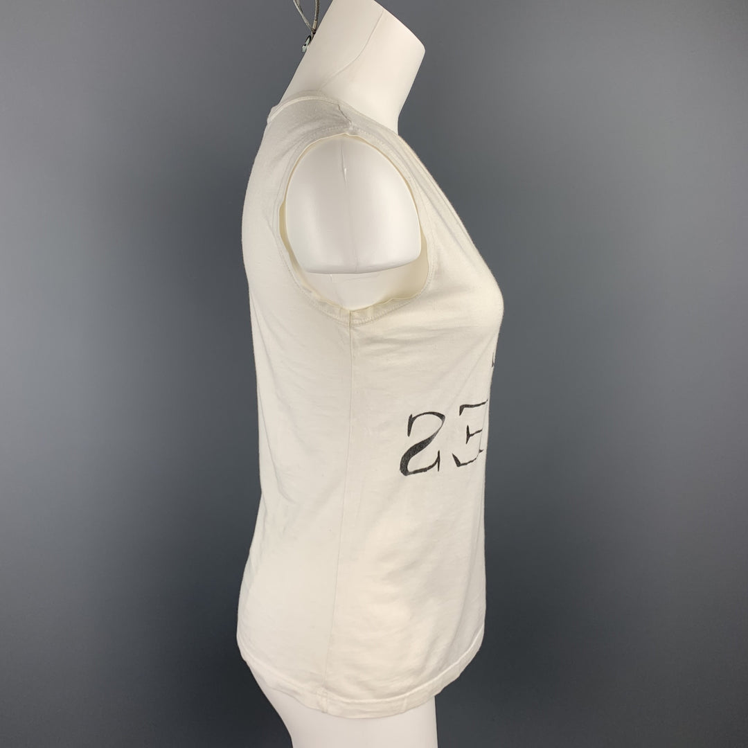 ANN DEMEULEMEESTER Size 6 White Graphic Cotton Tank Top