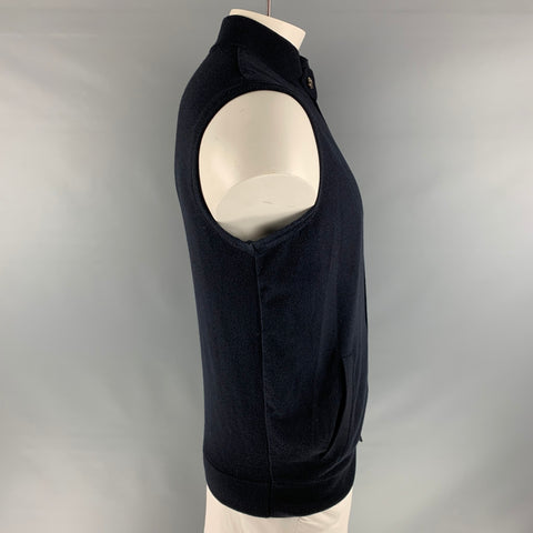 FACONNABLE Size L Black Wool / Cotton Zip Up Vest