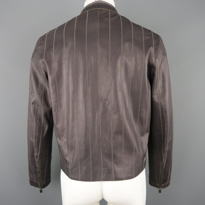 ARMANI COLLEZIONI 40 Purple Stitched Leather Biker Jacket