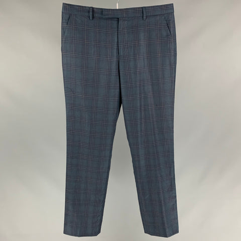 PAUL SMITH Size 34 Navy Plaid Wool Zip Up Dress Pants