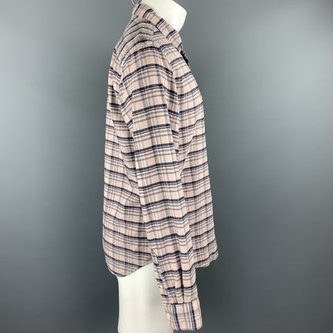 SAVE KHAKI Size M Light Pink Plaid Cotton Button Up Long Sleeve Shirt