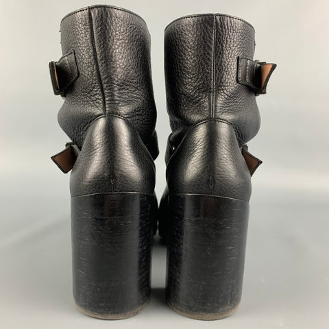 ROBERT CLERGERIE Talla 7.5 Botines de cuero de grano guijarro negro