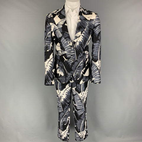 DOLCE & GABBANA Size 40 Regular Blue White Hawaiian Silk Peak Lapel Suit