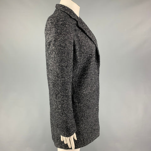 SEE By Chloe Size 10 Grey Black Cotton Blend Herringbone Hidden Buttons Coat