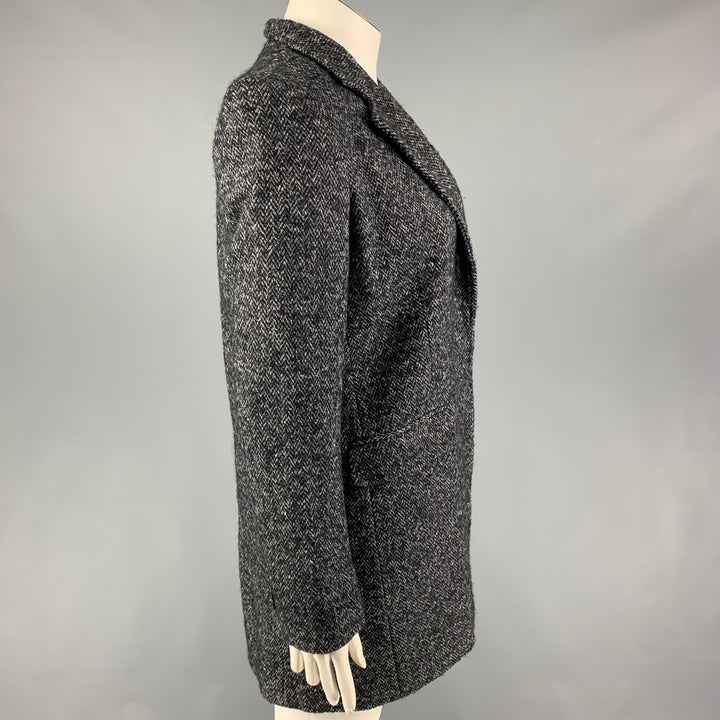 SEE By Chloe Size 10 Grey Black Cotton Blend Herringbone Hidden Buttons Coat