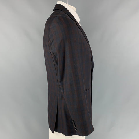PS by PAUL SMITH Size 42 Burgundy & Navy Plaid Wool Notch Lapel Sport Coat