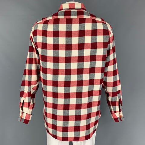 PAUL SMITH Size L Beige Burgundy Checkered Cotton Long Sleeve Shirt