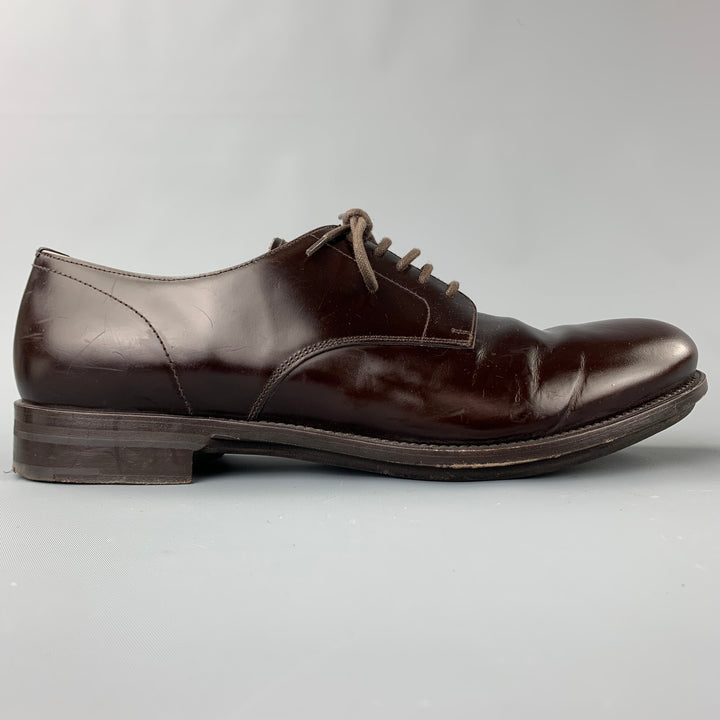 PRADA Size 11 Brown Leather Round Toe Dress Shoes