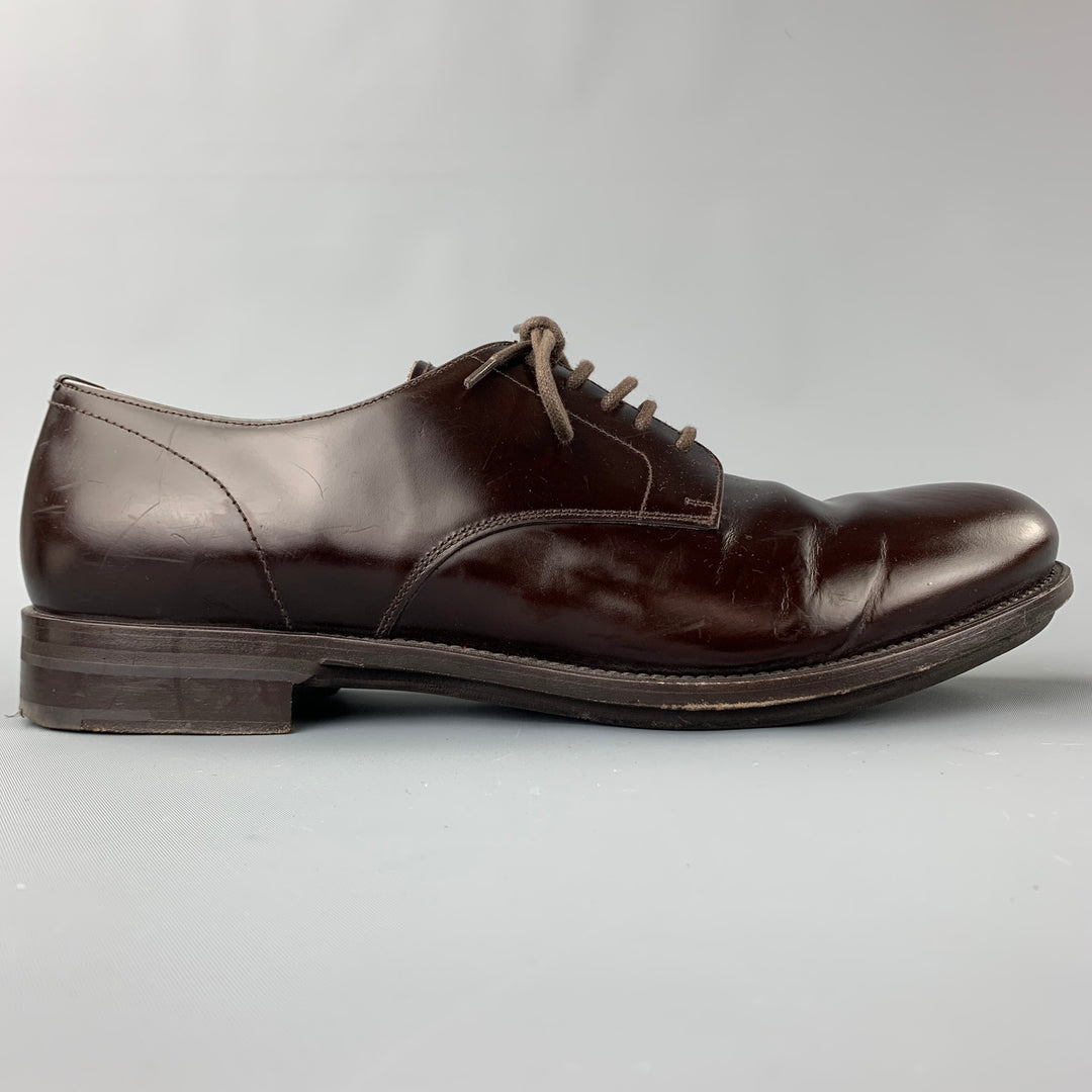 PRADA Talla 11 Zapatos de vestir con punta redonda de cuero marrón