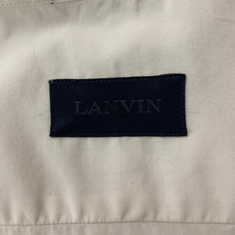 LANVIN Size L White Pleated Cotton Tuxedo Long Sleeve Shirt