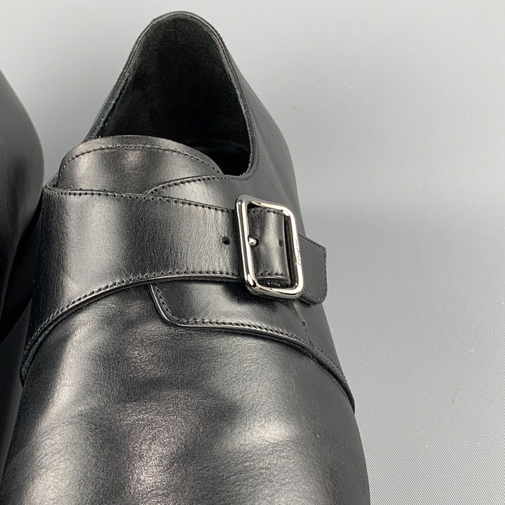 SALVATORE FERRAGAMO Size 11.5 Solid Black Leather Monk Strap Loafers