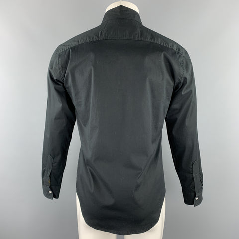 CUSTOM MADE Size S Black Embroidery Cotton Button Up Stripe Trim  Long Sleeve Shirt