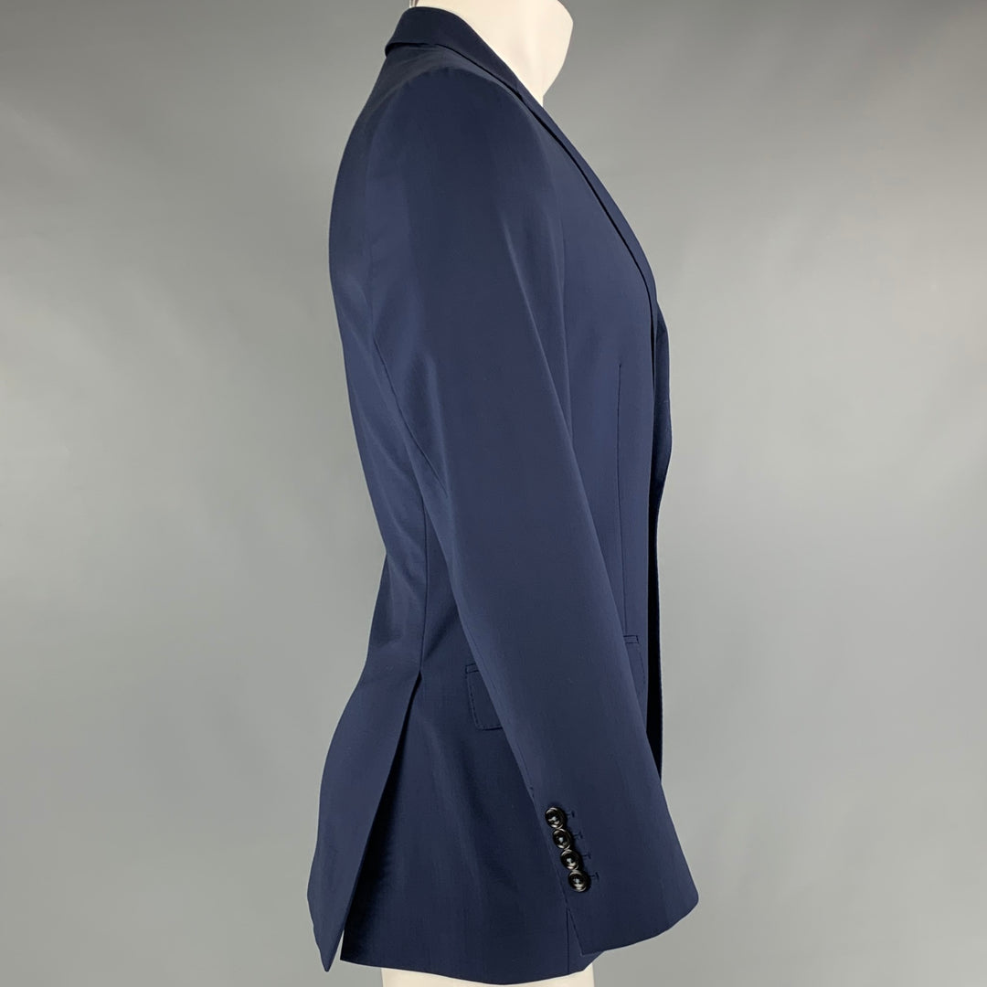 CAROLINA HERRERA Size 38 Navy Virgin Wool Single Breasted Sport Coat