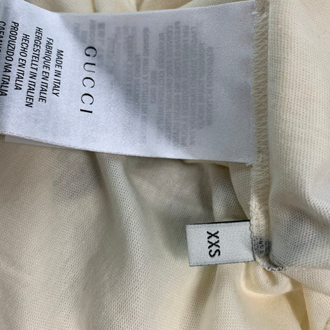 GUCCI Size XXS Beige Multi-Color Embroidery Cotton Crew-Neck T-shirt