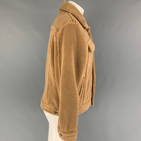 VINCE Chaqueta camionera de mezcla de poliéster texturizada color canela talla M